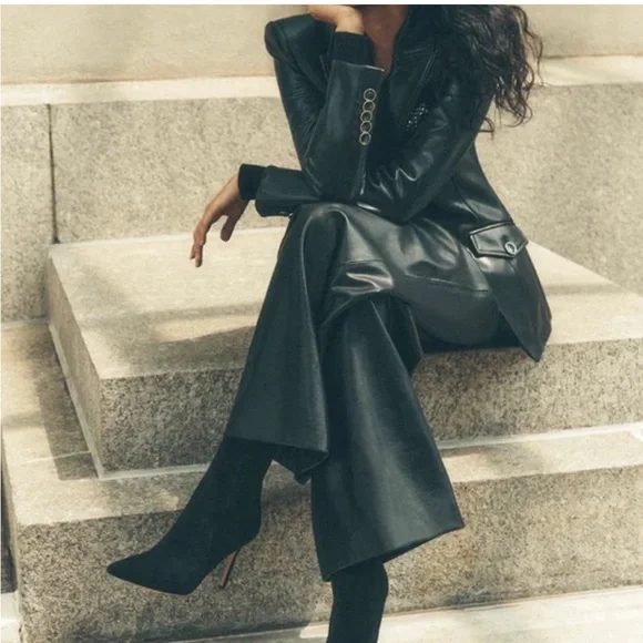 VERONICA BEARD Lisa Tall Black Pointed Toe Leather Boots Knee High New 7.5 - Picture 6 of 9